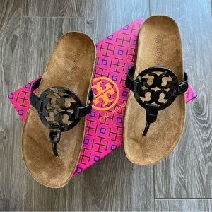 Tory Burch Miller cloud black patent cork sandal